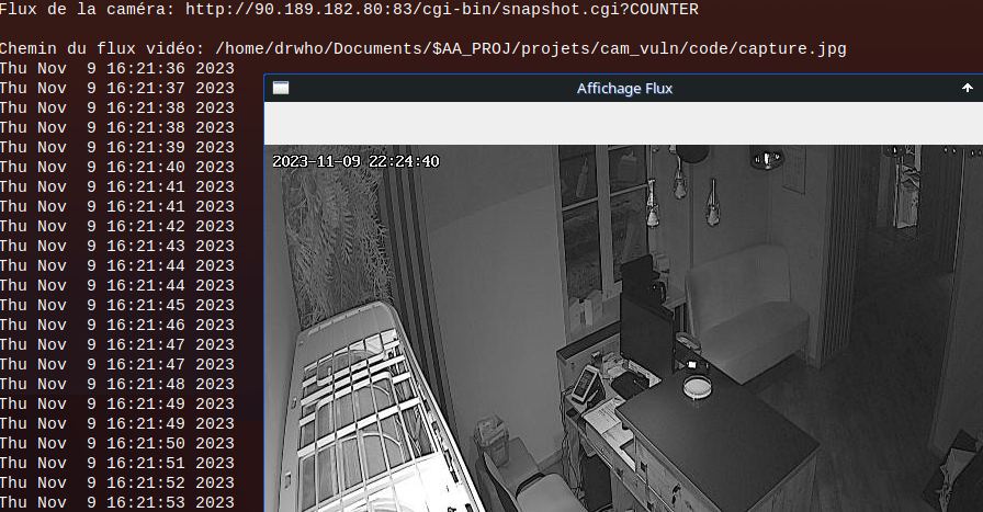 Output de l'affichage du flux vidéo